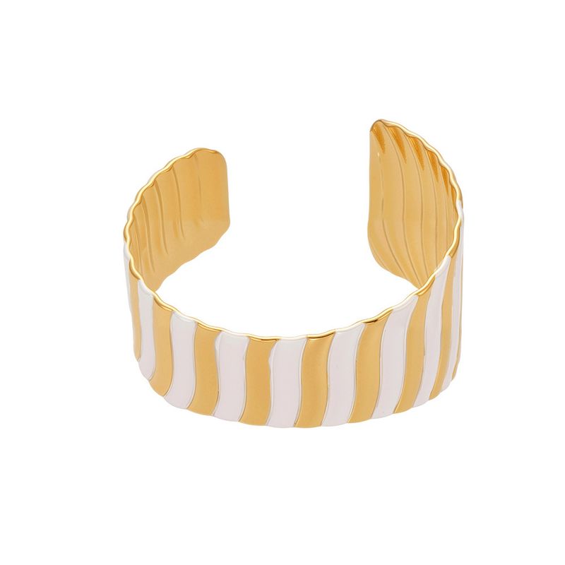 Square Sugar Geometric Opening Wide Silver Interlayer Dual Color Bracelet, Niche Striped Stainless Steel Minimalist Bracelet_voghion.com