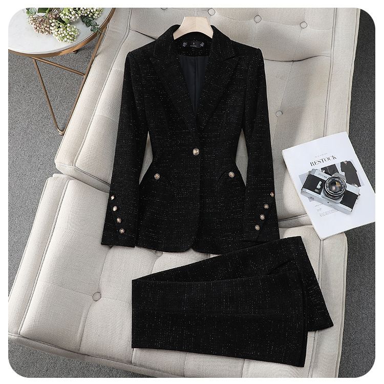 Ensemble tailleur en laine premium pour femme – Blazer et pantalon élégants pour le bureau et les occasions formelles (Kaki/Noir/Rouge, S-4XL)_voghion.com