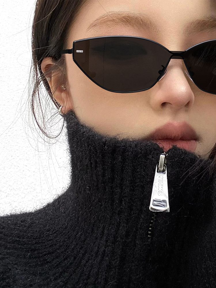 LazyZoom European And American Personalized Metal Frame Cats' Eye Female Fancy Modern Small Brown Mirror 2025 New Sunglasses_voghion.com