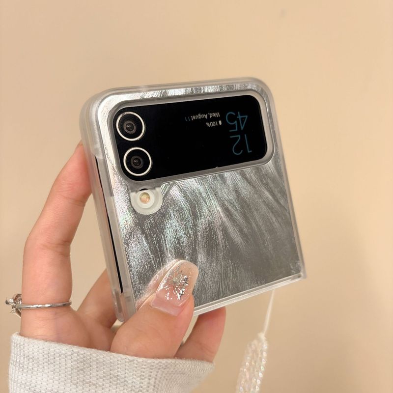 ins feather yarn gradient for Samsung zflip5 folding screen phone case GalaxyZFLIP3/4 protective case_voghion.com