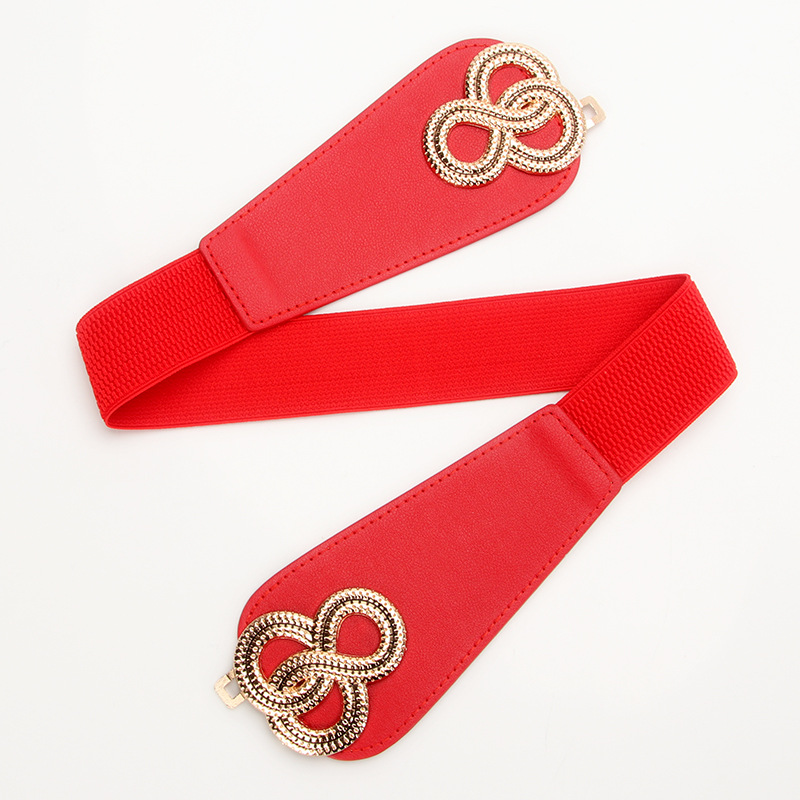 New ladies elastic belt retro twist buckle palace wide girdle with skirt coat_voghion.com