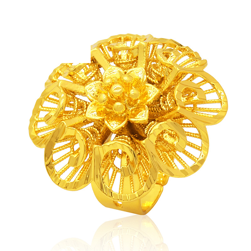 Rings gold-plated Dubai bridal open ring jewelry Nigerian women's flower ring spot wholesale_voghion.com
