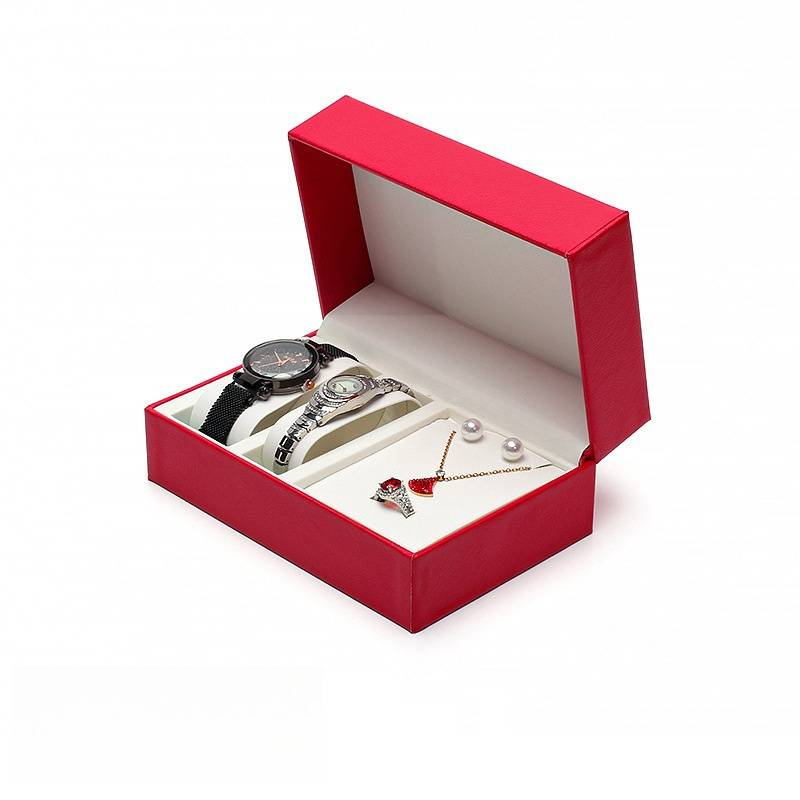 Clamshell PU Watch Lovers Watch Colar Anel Brincos Conjunto Longo Caixa de Relógio de Jóias_voghion.com