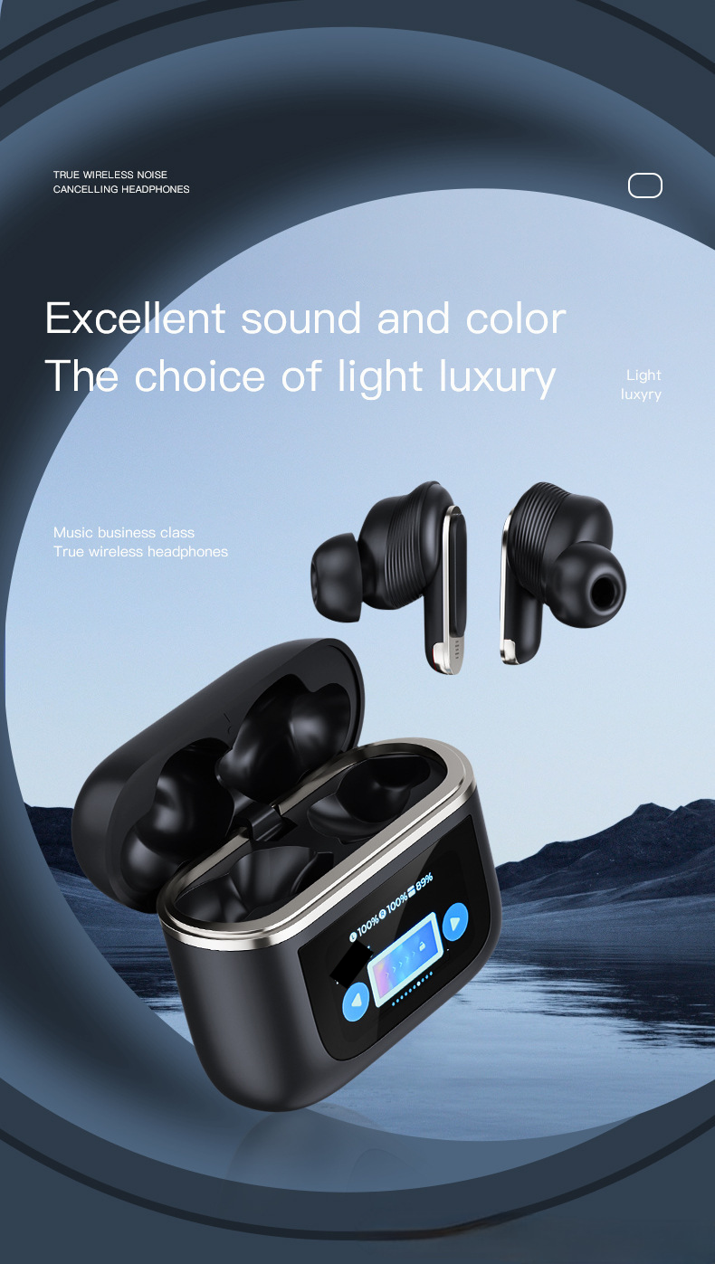 Nuevos auriculares tws inalámbricos simples con reducción de ruido ANC con pantalla táctil inteligente a todo color LCD V8 en inglés_voghion.com
