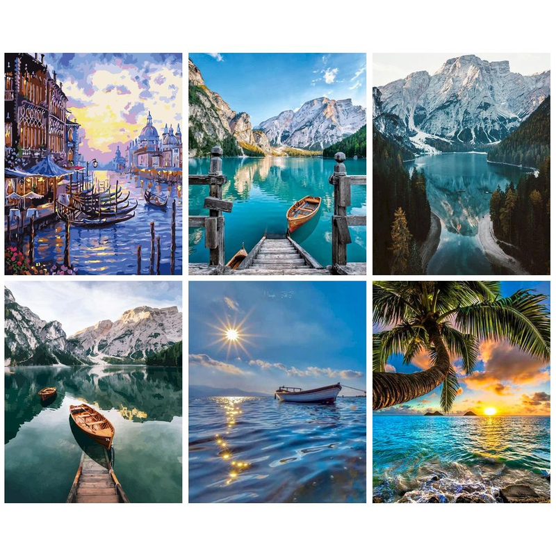 RUOPOTY Abstrakte Malen Nach Zahlen Handgemachte Leinwand Malerei Küsten Städte Farbe Für Malerei Wand Kunst_voghion.com