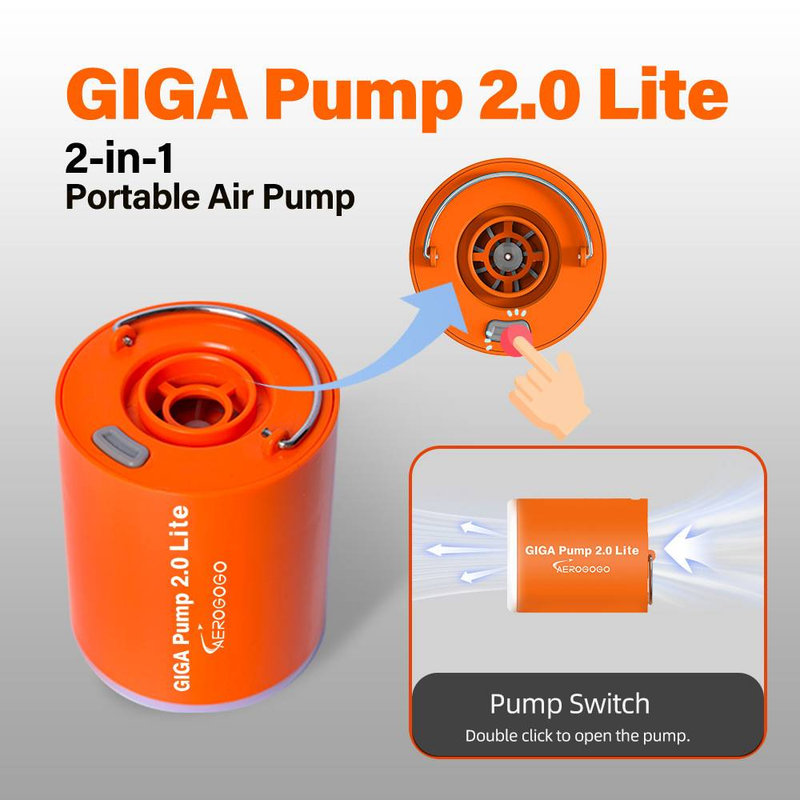 GIGA Pump 2.0 Mini pompe à air pour matelas, tapis, camping, extérieur, gonfleur électrique portable, anneau de natation, pompe à vide avec 5 buses_voghion.com