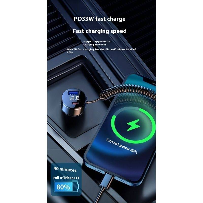 Automašīnas mobilā tālruņa lādētājs, cigarešu šķiltavas adapteris, savietojams ar 12V un 24V, 480W ātra uzlāde, pagarināms datu kabelis_voghion.com