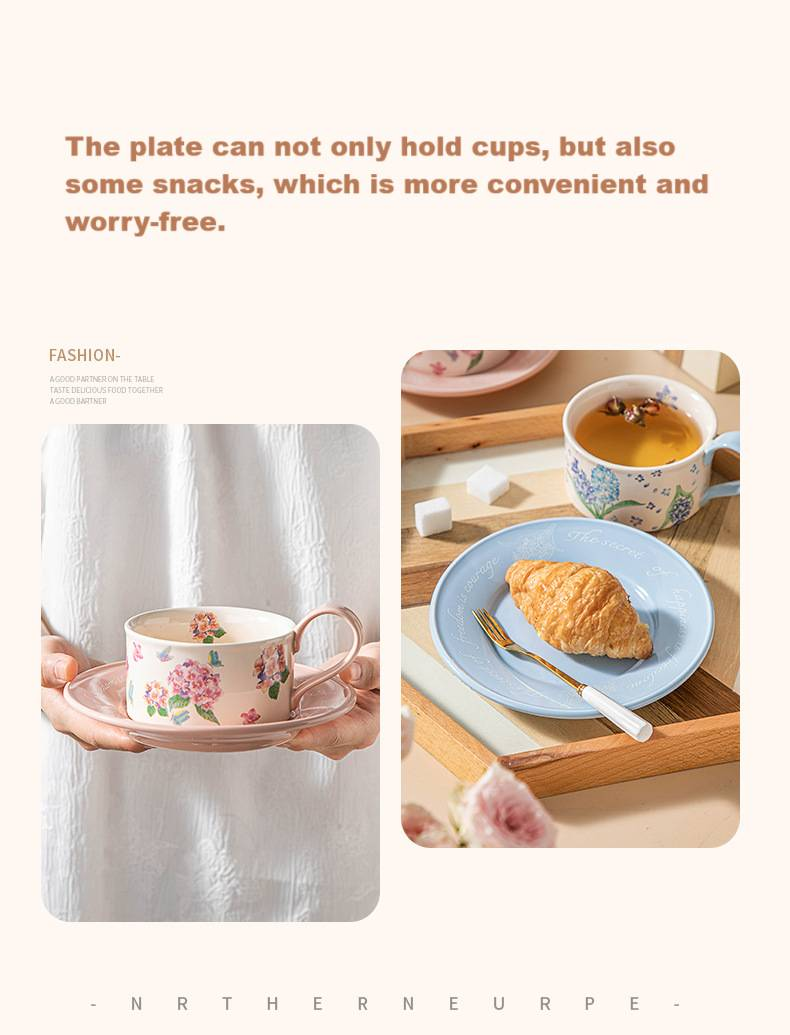 Originalt blomstermønster keramisk kaffekop kontor hjem eftermiddagste kaffekop og underkop sæt_voghion.com