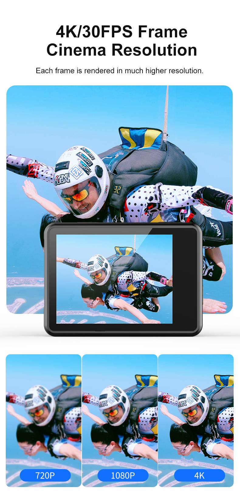 Caméra d'action extérieure haute définition 4K à double écran pour le cyclisme, la plongée, le camping et le selfie, livrée avec une carte mémoire de 64 Go._voghion.com