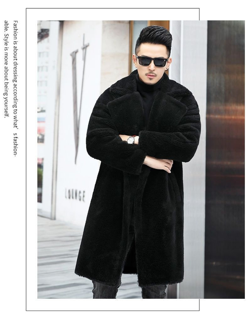 Cappotto invernale da uomo in pelle di montone, lungo, in lana di alpaca, con pelliccia, vestibilità comoda, doppiopetto e revers a lancia_voghion.com