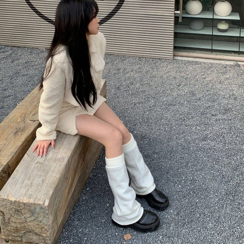 Harajuku Niedliche ausgestellte gestrickte Beinwärmer Japanische Lange Studentin Weiß Jk Spice Lolita Kawaii Beinabdeckung Mode Mädchen Wadengamaschen_voghion.com