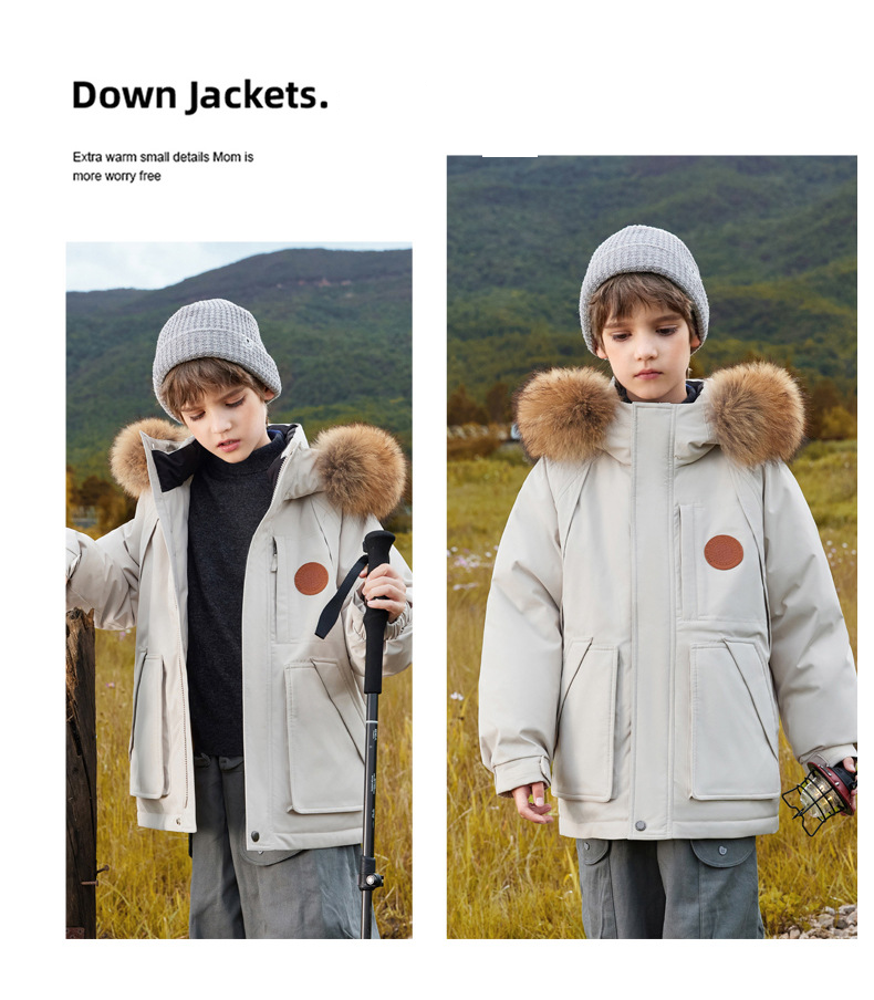 Piumino invernale per bambini con piume d'anatra bianche, caldo cappotto spesso con cappuccio per ragazzi e ragazze, parka lungo unisex per il freddo_voghion.com