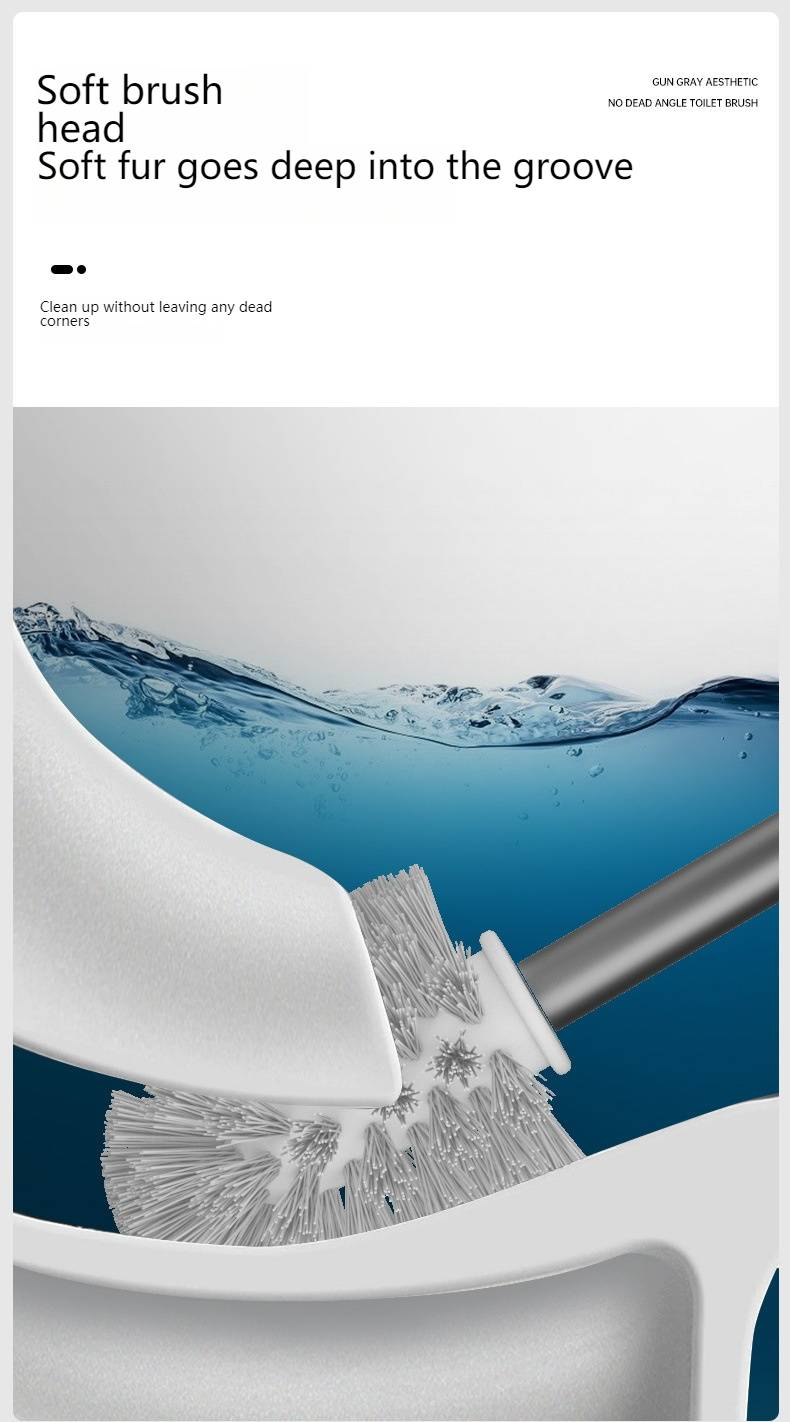 Brosse de toilette avec tête amovible, manche en aluminium et poils en nylon, fixation murale sans perçage pour un nettoyage facile_voghion.com