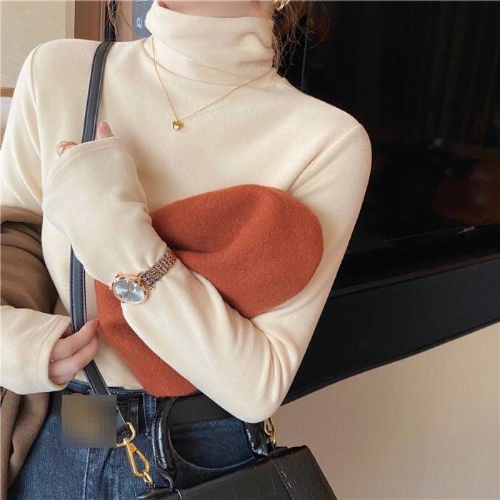 Women's High Neck Stacked Layered Turtleneck T-Shirt Long Sleeve Thermal Fleece Lined Slim Fit Casual Top For Autumn Winter_voghion.com