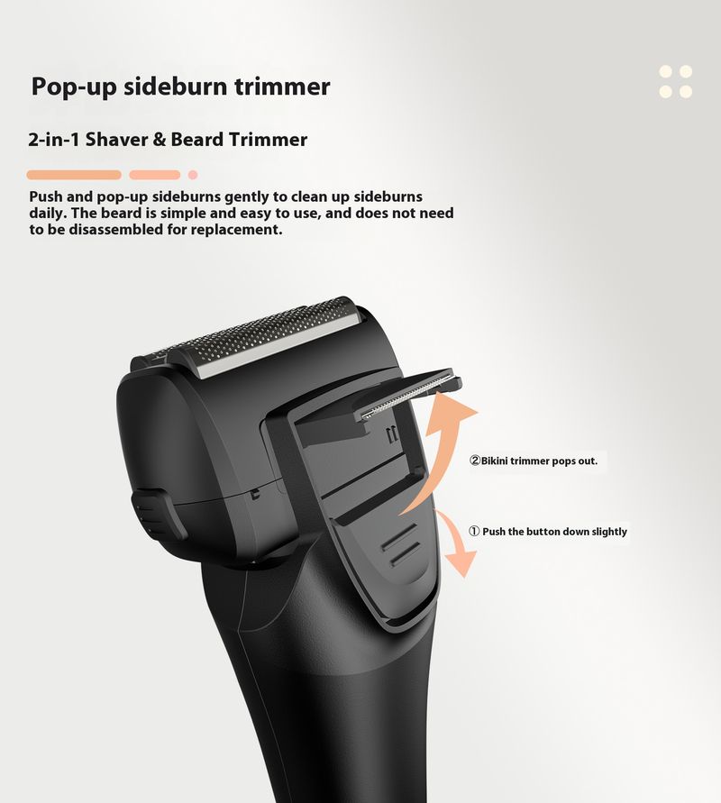 Reciprocating Electric Shaver – 3D Floating Heads, LED Power Display, 120min Runtime & IPX7 Waterproof For Men (Black/Gunmetal)_voghion.com