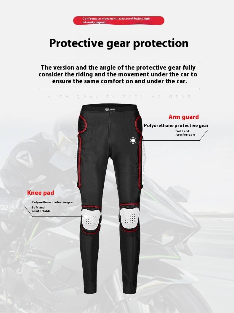 Pantaloni protettivi da moto per fuoristrada e sport estremi - Protezione ginocchia certificata CE - Piastre di protezione in PE resistenti - Nero/Rosso - Dalla S alla 4XL_voghion.com