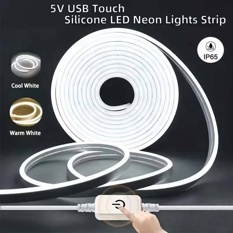 Tira de luz de neón flexible con control táctil USB de 5 V, LED impermeable y ajustable para decoración del hogar y retroiluminación del dormitorio._voghion.com