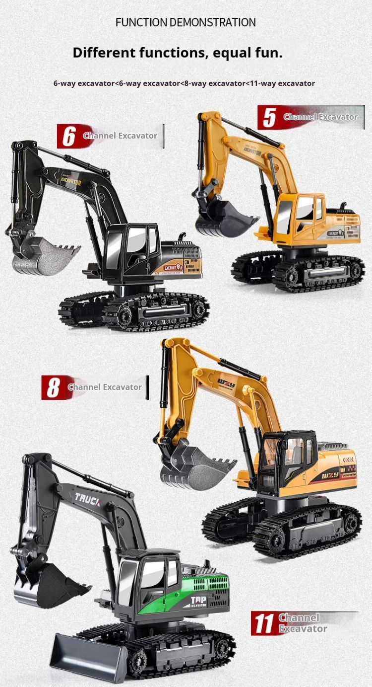 2,4 GHz afstandsbediening graafmachine van legering – Oplaadbaar bouwvoertuig met led-verlichting en realistische geluidseffecten – Duurzame RC-vrachtwagen_voghion.com