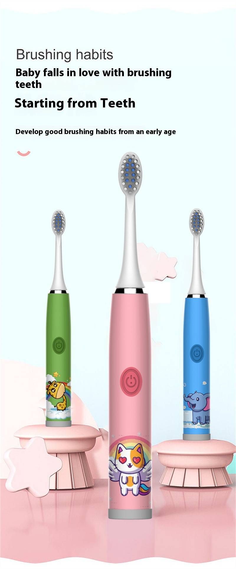 Kids Electric Toothbrush With 5+ Modes, IPX7 Waterproof, Soft Bristles & USB Rechargeable - Fun Cartoon Designs_voghion.com
