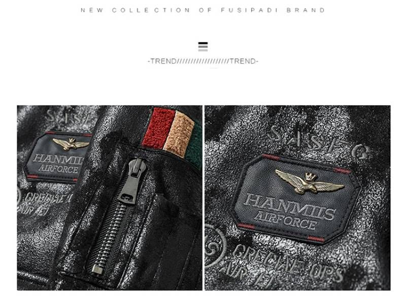 Men's Aviator Style PU Leather Jacket With Embroidered Patches, Fleece-Lined Biker Coat For Winter (Black, Brown, Vintage Brown)_voghion.com