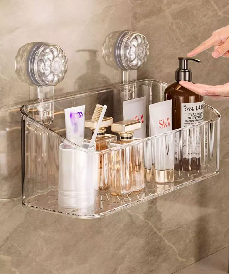 Supporto portaoggetti a ventosa per WC, bagno, lavabo, bagnoschiuma, pettine senza trapano, scatola portaoggetti a parete_voghion.com