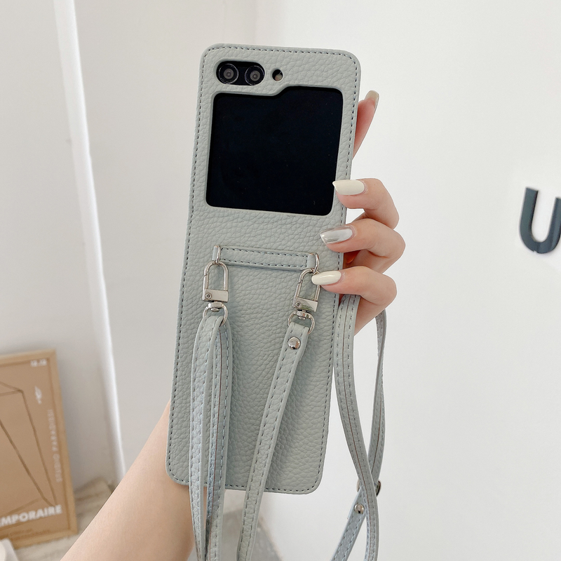 Mobile phone case Suitable for Samsung Z Flip5 mobile phone case GalaxyZ Flip4 folding litchi pattern diagonal protective case ZFlip3_voghion.com