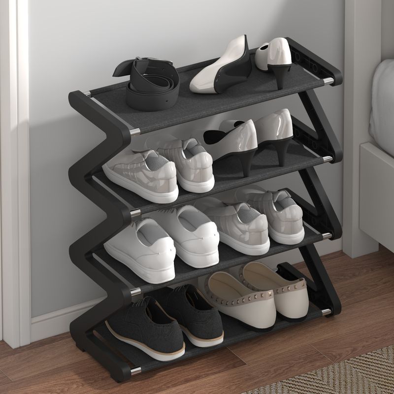4-Tier Z-Shaped Plastic Shoe Rack – Space-Saving, Easy Assembly, Modern Shoe Organizer For Home (Grey/Blue/Pink/Black)_voghion.com