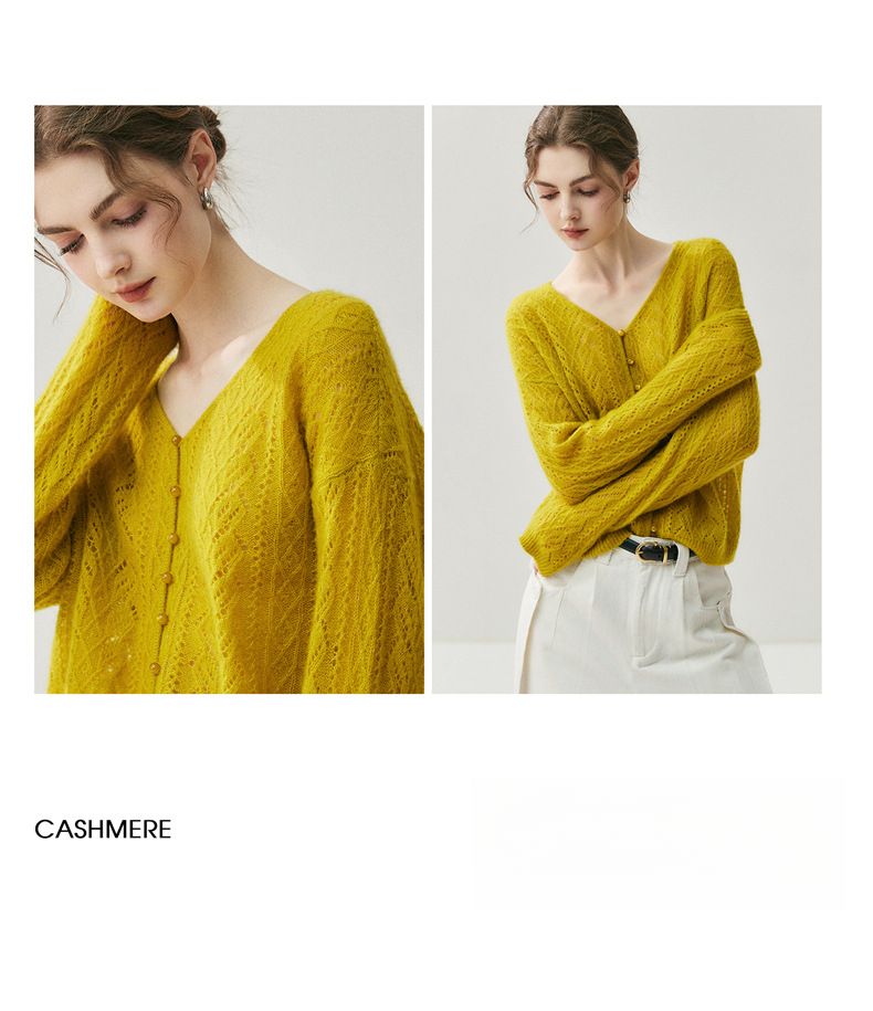 Cardigan da donna in 75% cashmere e 25% seta di gelso, con scollo a V, ampio e sottile, in maglia, taglie forti_voghion.com