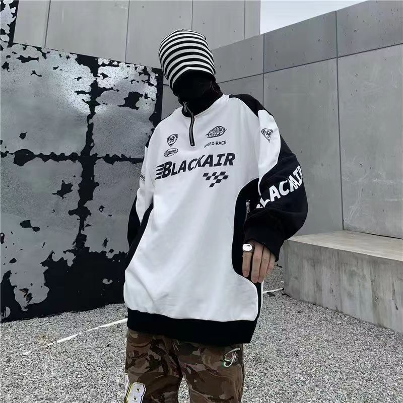 American retro street alphabet print ing stand collar sweater men and women spring and autumn tide brand sports top_voghion.com