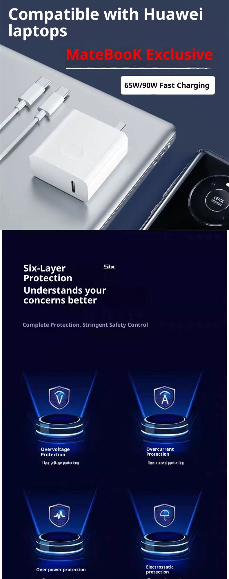 Suitable For Huawei MateBook14 Charger 65W Fast Xs/E/13/15/16 Laptop Charging Cable_voghion.com