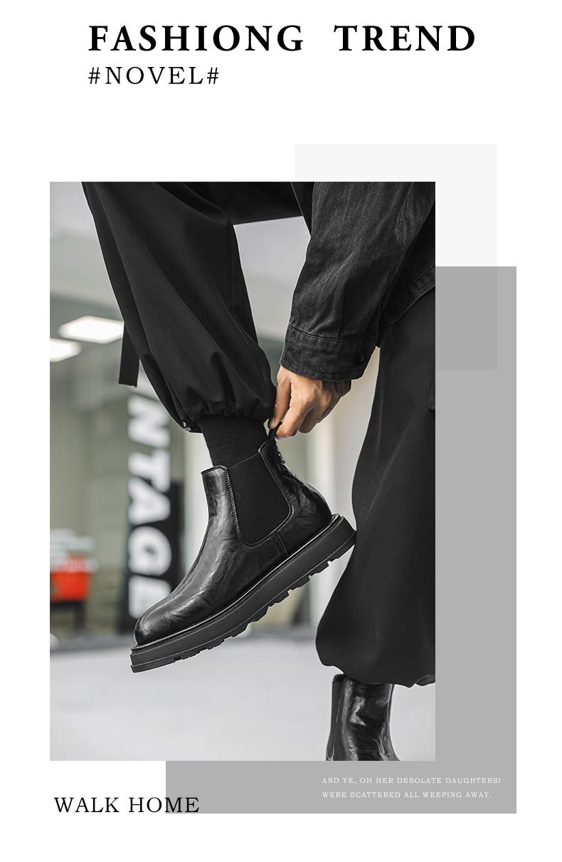 Chelsea Boots Herren Plissee-Design Mid-Top Lederschuhe Retro Low-Top Martin Boots Tide_voghion.com