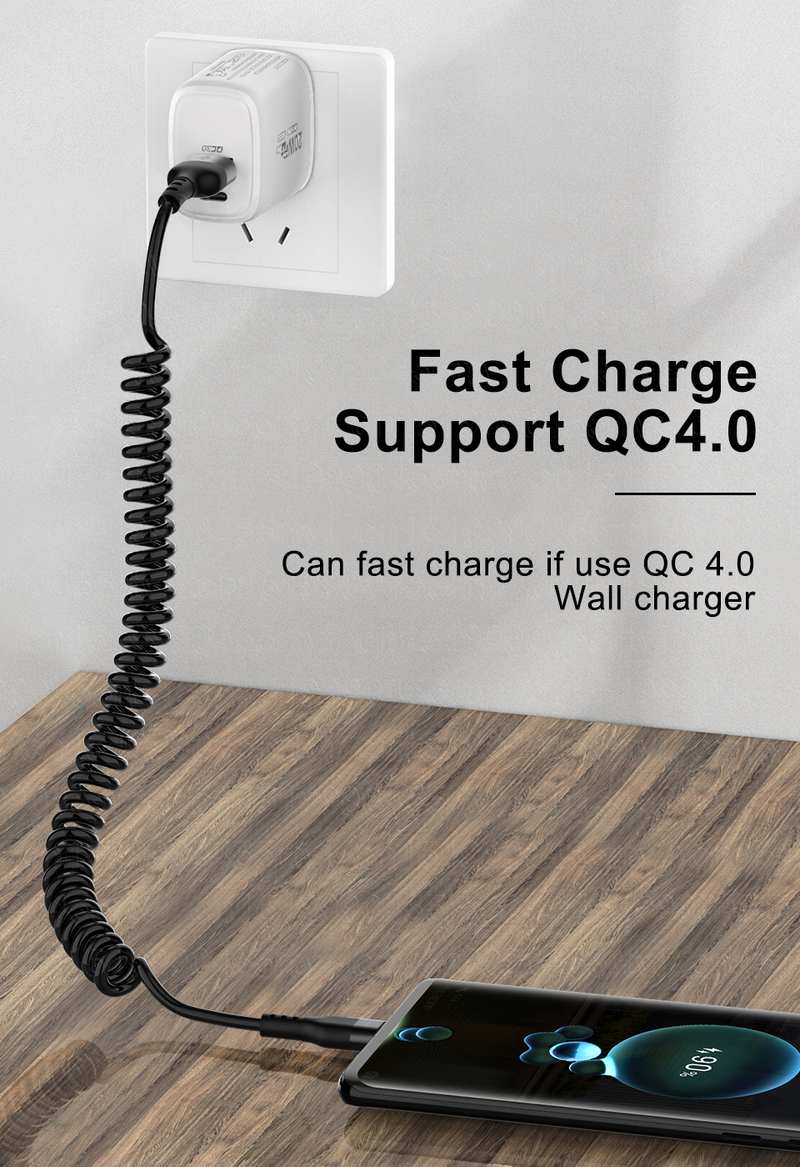 Câble USB Type C à ressort 5A, charge rapide, Micro USB C à 8 broches, pour iPhone 13 12 11 Xiaomi_voghion.com