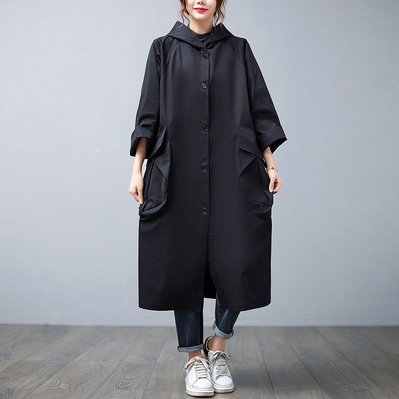 Őszi japán és koreai új plus size kapucnis női művészi laza, hétköznapi hosszú ujjú kabát széldzseki_voghion.com