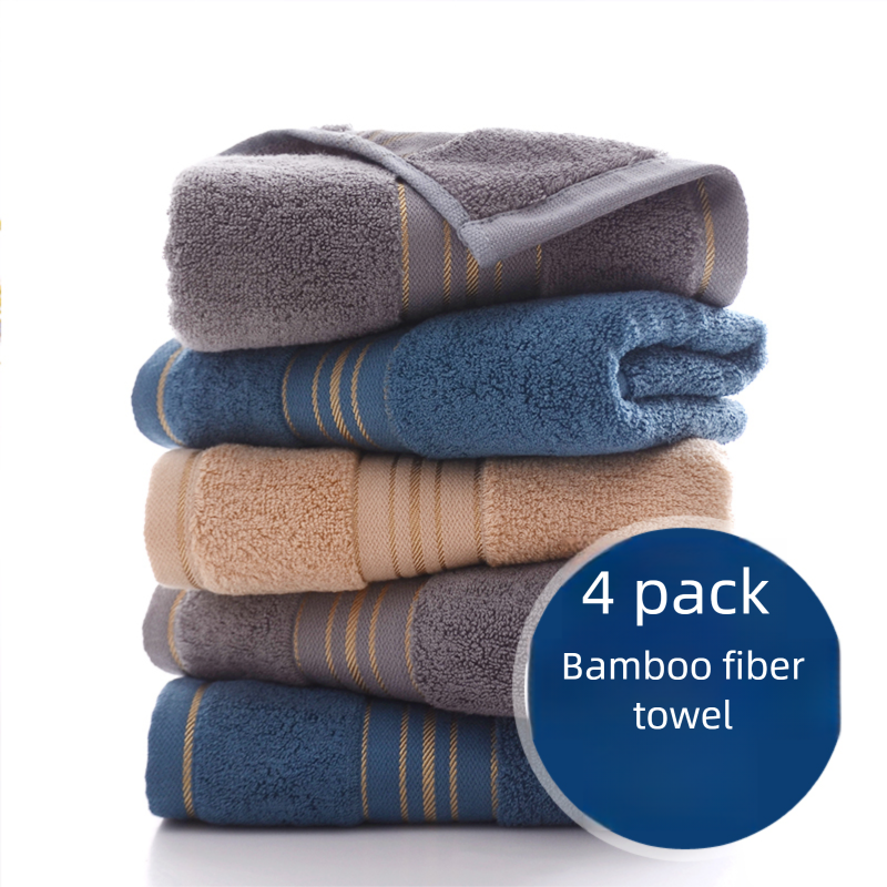 4 Towels For Washin And Bathin, Household Adult Bamboo Charcoal Fiber Face Towels, Soft, Thick, Absorbent,_voghion.com