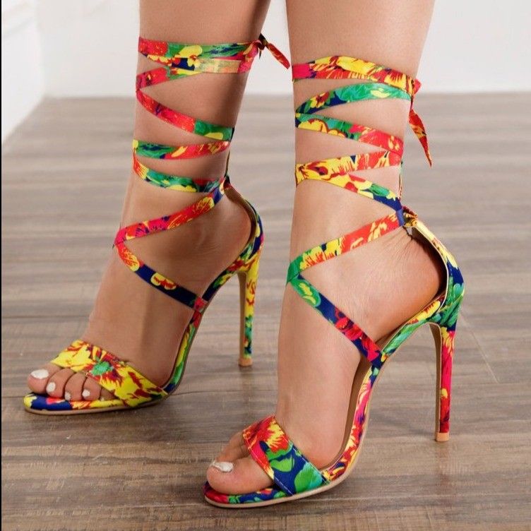 Colorful Fashion Sandals, Women's Summer Slim Loop Tie High Heel Sandals_voghion.com