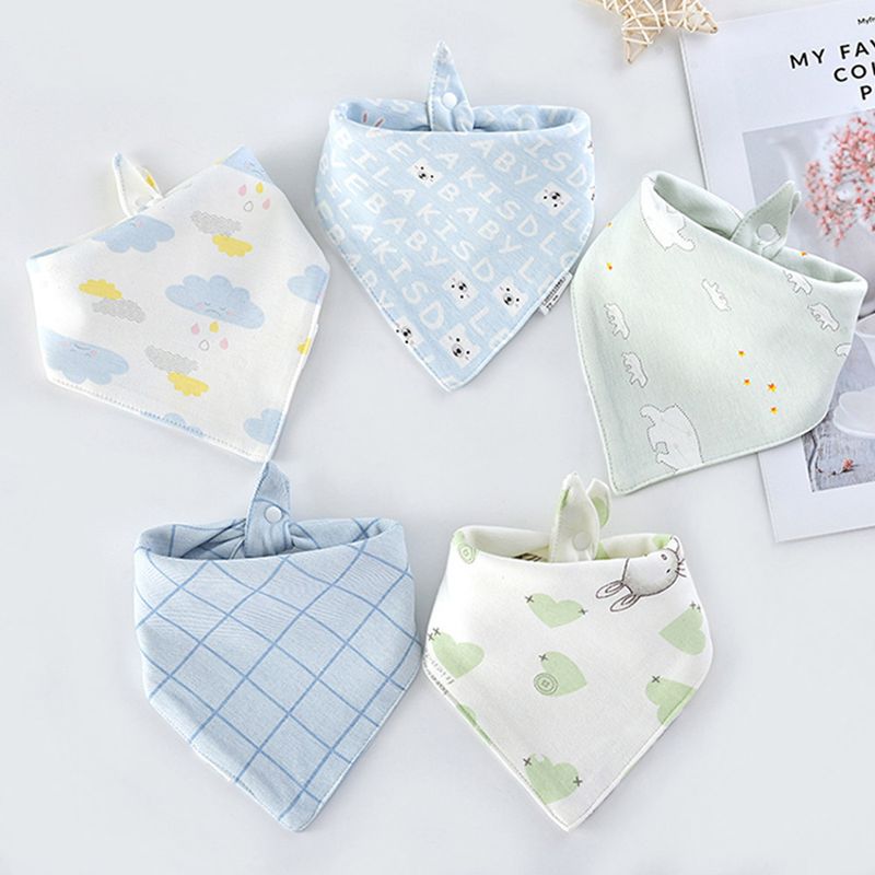 5 kom/lot dječjih podbradnika s trokutastim dvostrukim pamučnim podbradnicima s crtanim printom, ručnikom za slinu, pregačom za hranjenje za dječake i djevojčice, pamučnim bandana podbradnicima_voghion.com