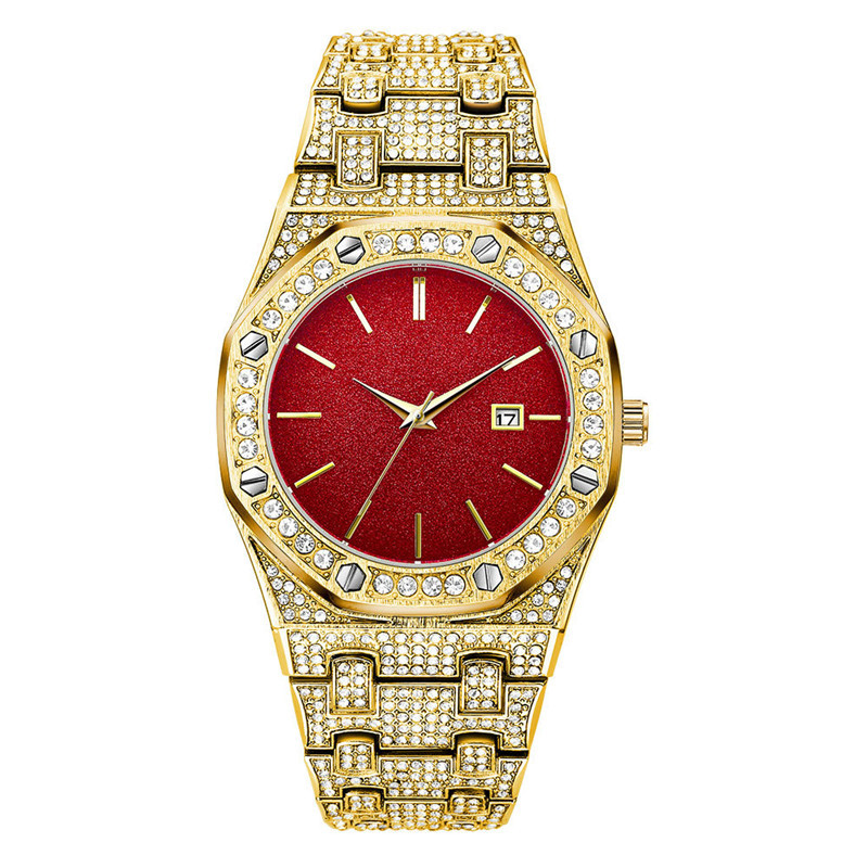 Hip Hop Männer Marke Voller Diamant Gold Datum Geschenke Uhr_voghion.com