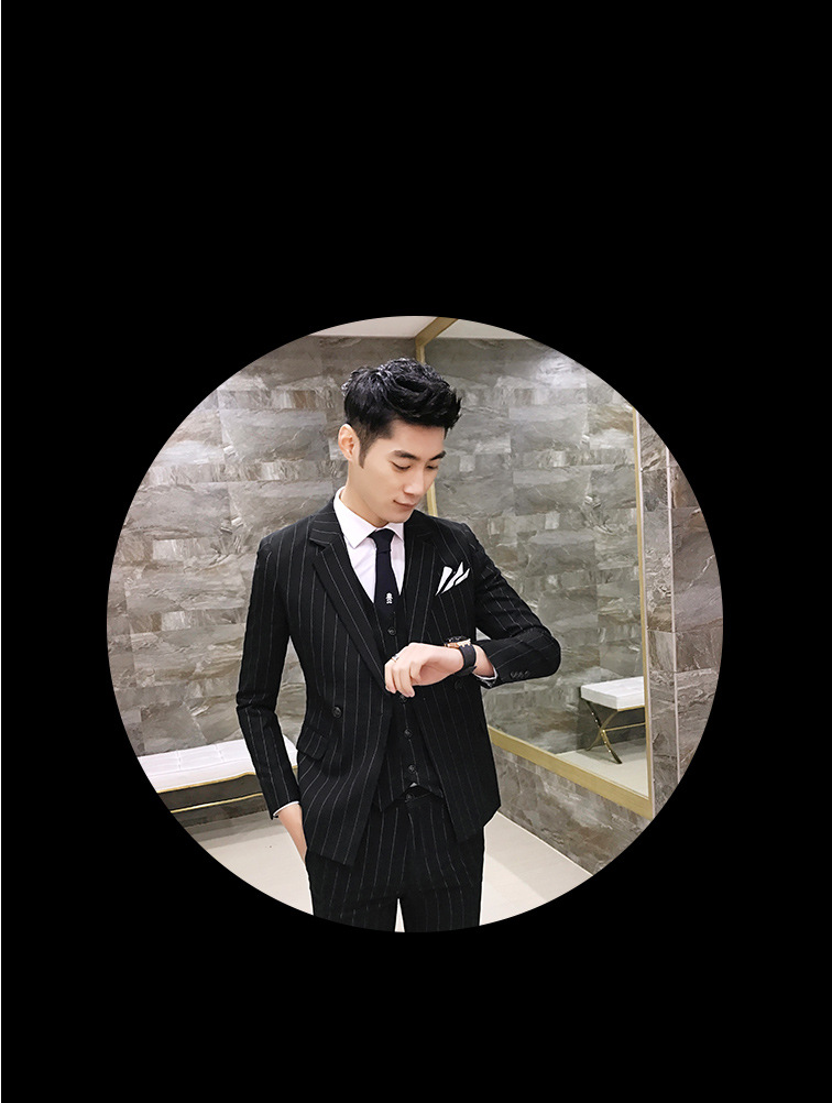 Terno masculino moda clássico listrado negócios casual fino vestido formal terno colete calças conjunto de três peças_voghion.com