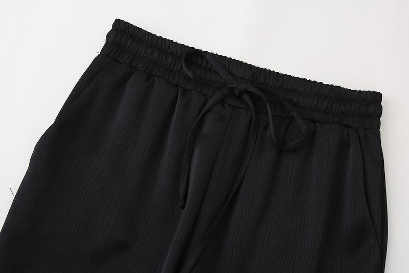 Roupas femininas estilo de rua com efeito amassado, blazer trespassado, calças com efeito amassado_voghion.com
