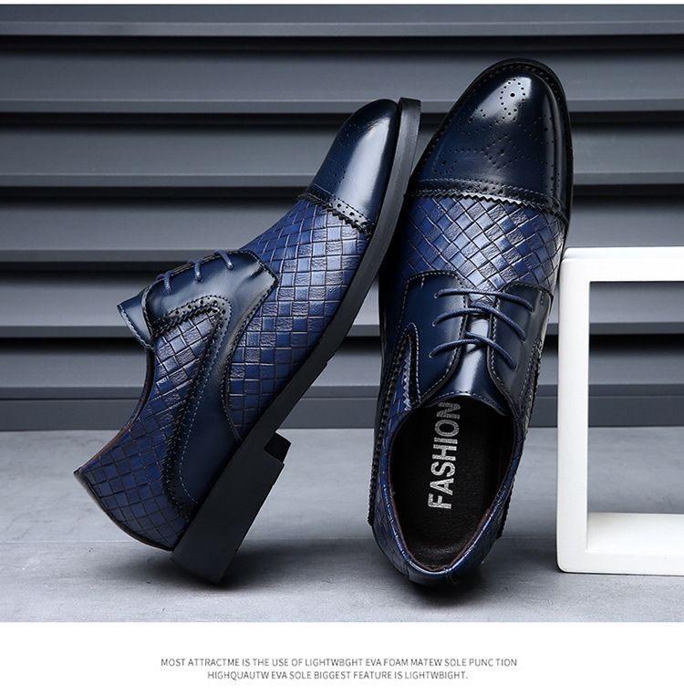 Scarpe eleganti casual da uomo, modello Prince, classiche brogue con punta a coda di rondine, stringate, moderne, formali, in pelle intrecciata_voghion.com