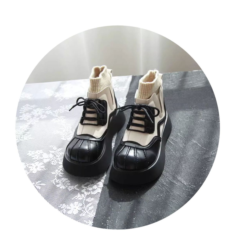 Botas martin de cabeça de concha para mulheres 2023 novo outono e inverno aumentar sola grossa combinando botas curtas de lã tubo meias botas de tornozelo alto_voghion.com