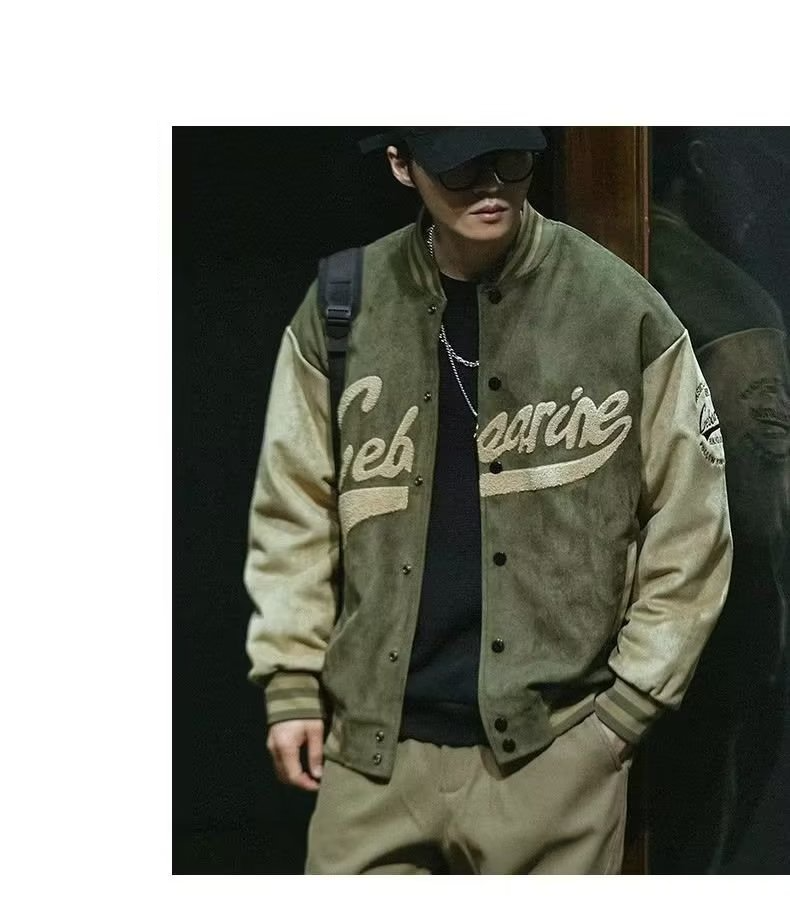 Muška odjeća Bejzbol jakna od antilopa za muškarce Vintage zelena bomber jakna za muškarce_voghion.com