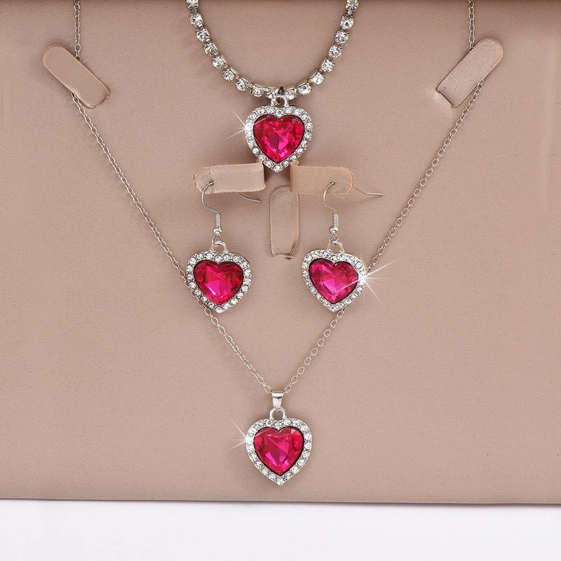 Mode und Luxus voller Strass Kristall Schmuck Set Ozean Herz 3 Stück Halskette Ohrringe Armband_voghion.com