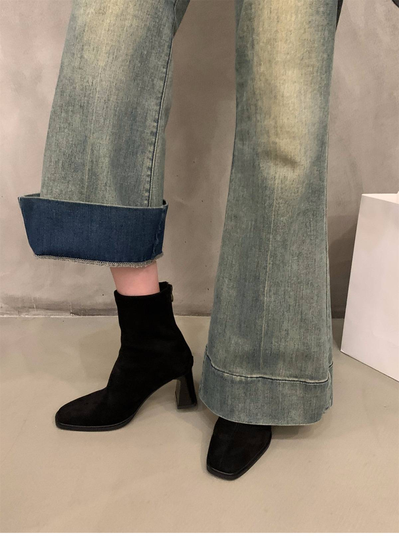 High heel Korean small ankle boots suede boots women's shoes 2024 new autumn and winter square thin short boots_voghion.com