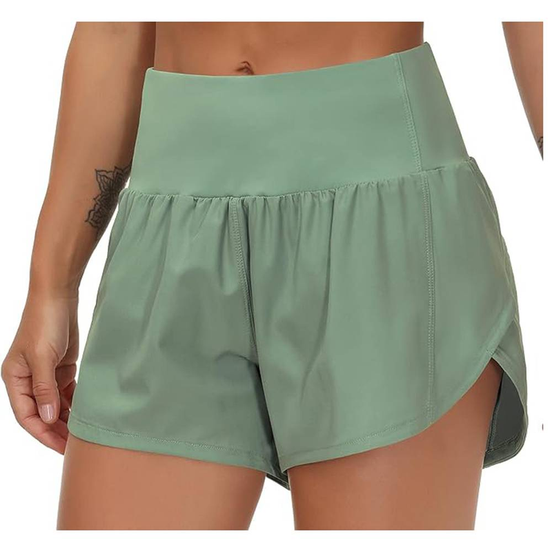 Women's High Waisted Running Shorts Quick Dry Athletic Shorts With Mesh Lining Zipper Pocket_voghion.com
