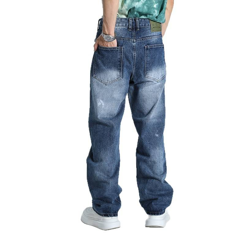 Jeans da uomo streetwear effetto schizzi di vernice – Lavati, gamba dritta, vestibilità comoda (taglie 31-38, stonewashed e leggermente elasticizzati)_voghion.com
