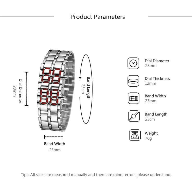 Men's LED Digital Watch With Alloy Steel Band, Red & Blue Light Display, Mineral Glass Face, Rectangle Dial Light Display Digital Watch_voghion.com