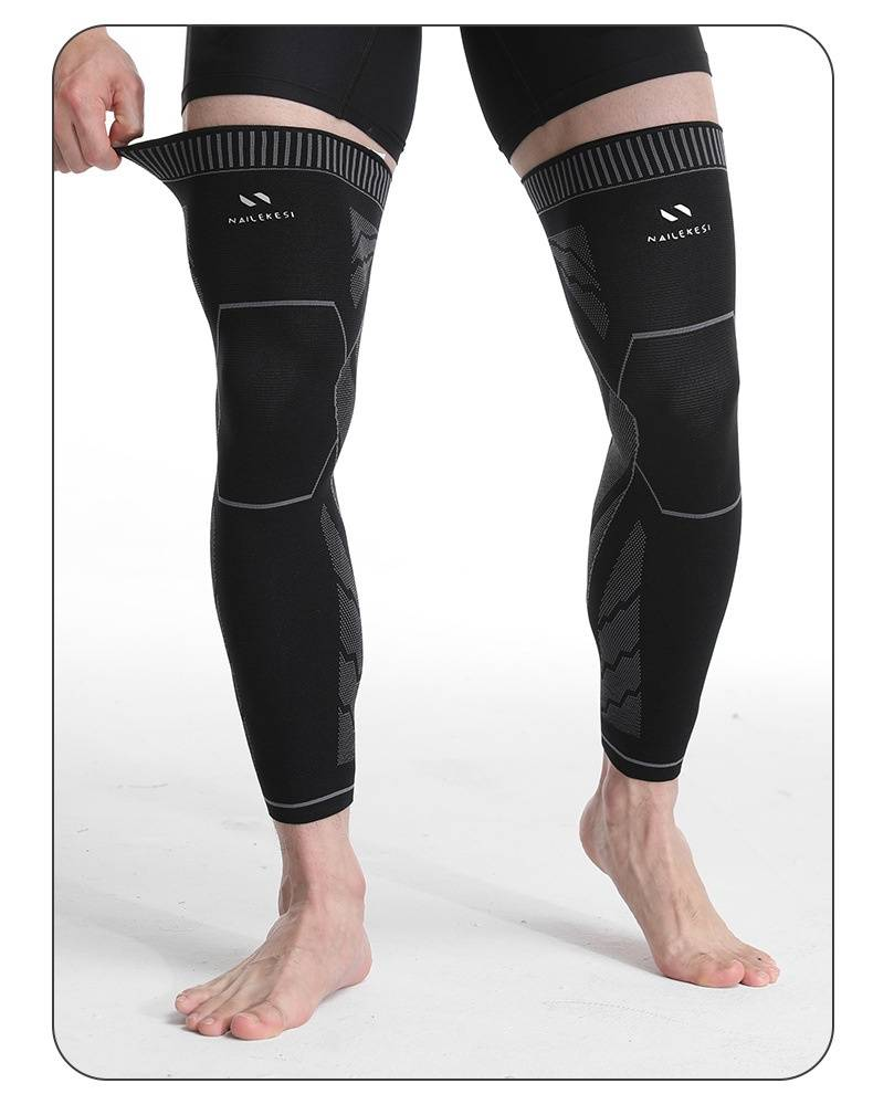 Ginocchiere estese per basket con protezione per coscia e polpaccio - Manicotti a compressione in nylon traspirante per uomo e donna (coppia)_voghion.com