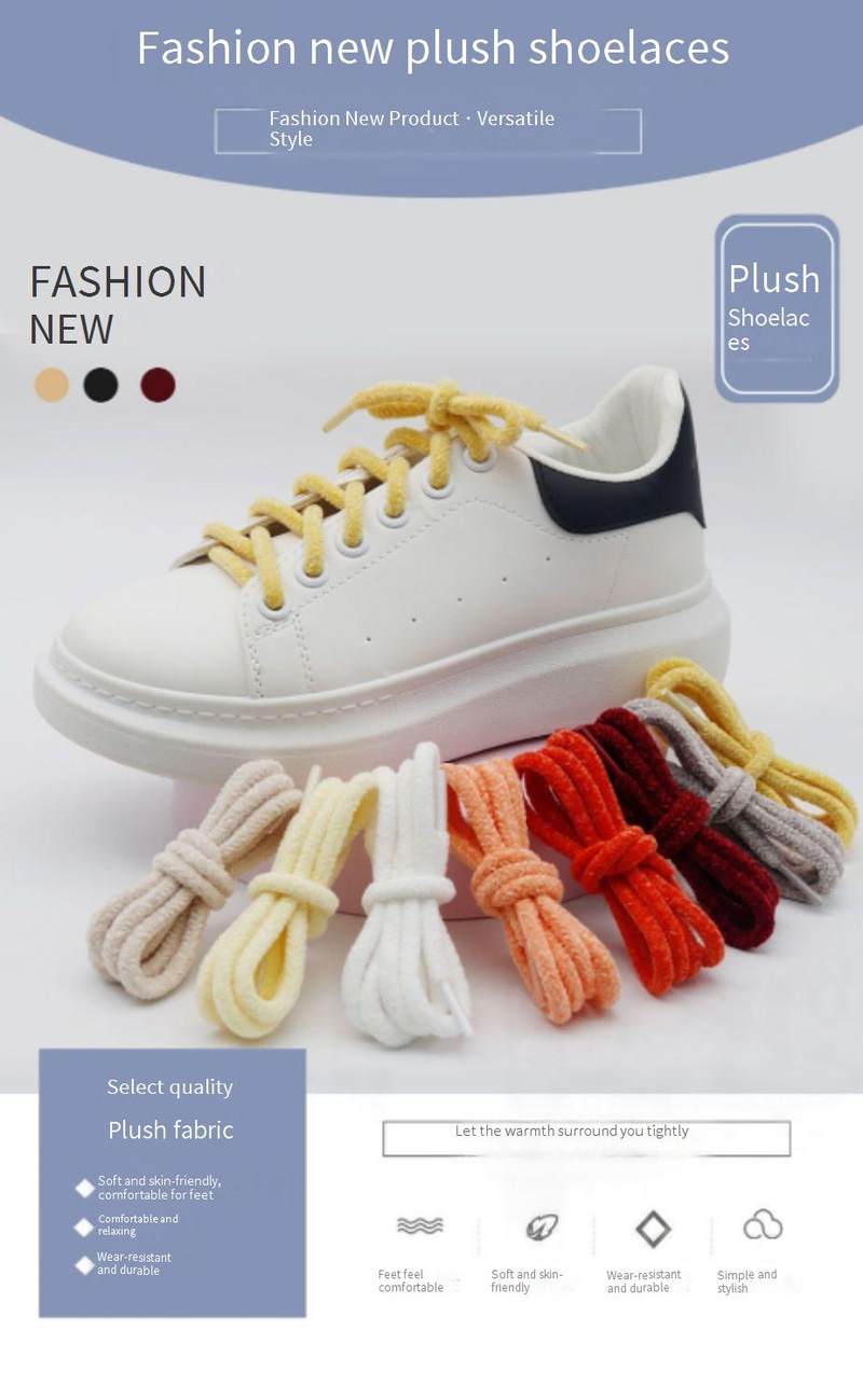 Schoenveters 0,6 cm Kleurrijke schattige pluche schoenveters Ronde handdoek Schoenaccessoires Jaren 70 Canvas schoenen Sneakers Veelzijdige schoenveters_voghion.com