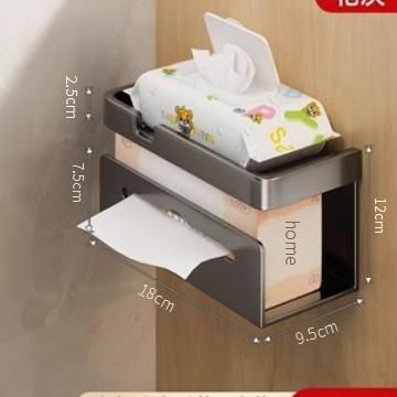 Space Aluminum Bathroom Tissue Holder, No Drill Double Layer Toilet Paper Dispenser, Wall Mounted Bathroom Organizer With Paper Roll Holder_voghion.com